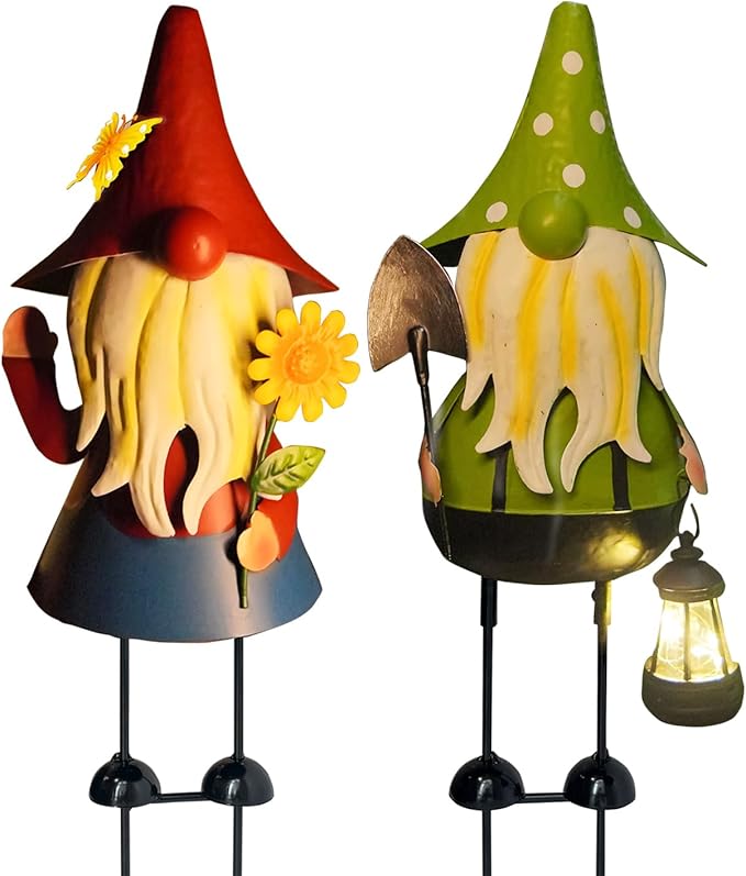 HONGLAND Solar Gnomes Garden Statue -18 Inch Gnomes Outdoor Decorations for Outside with Solar Lantern -Outdoor Figurine Lights for Patio Yard Lawn Porch