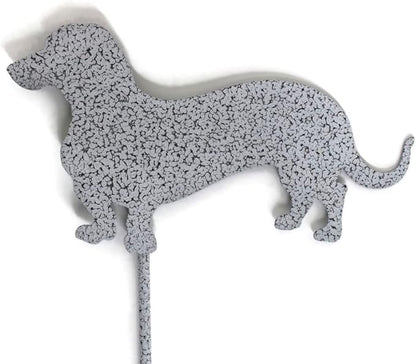 Pets and Farm Animals Metal Garden Landscape Stake (9.25" Wide Wiener Dog on Stake, Hammered White & Gray)