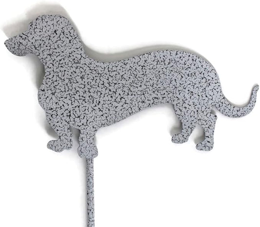 Pets and Farm Animals Metal Garden Landscape Stake (9.25" Wide Wiener Dog on Stake, Hammered White & Gray)