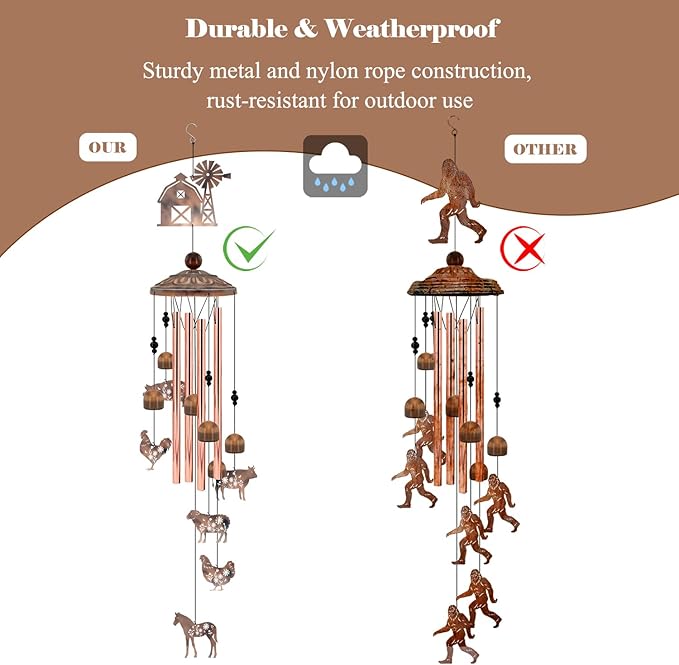 Farmhouse Decor Wind Chimes, Chicken Wind Chime Gift for Women Men, 35" Vintage Metal Farm Animal Windmill & Barn Decor for Home, Outdoor Garden Patio