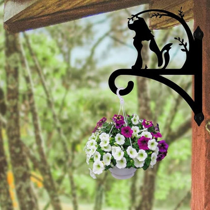Peacoblue Iron Plant Hanger Hook for Outdoor Indoor Hanging Plant Flower Fern Pots Lantern Bird Feeder Wind Chime,12"x15.7" Weather Resistant Metal Wall Holder for Porch Garden Farmhouse(Dog with Cat)