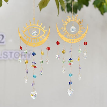 Bohemian Garden Crystal Suncatcher, Crystal Prism Suncatcher, Rainbow Maker, Hanging Crystals for Window, Garden Decoration (Sun)