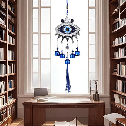 Creative Handmade Alloy Wind Chime Evil Eye Butterfly Sunflower Talisman Pendant Handmade Good Luck Charm, Car Kitchen Home Garden Patio Office (1pc Blue Eye)