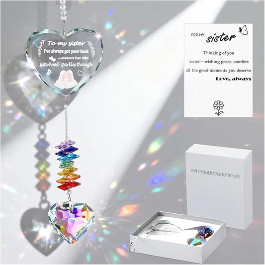 Sister Gifts, Birthday Gifts for Sister, Crystal Suncatcher, Window Hanging Home Decoration, Unique Gift for Sister Birthday