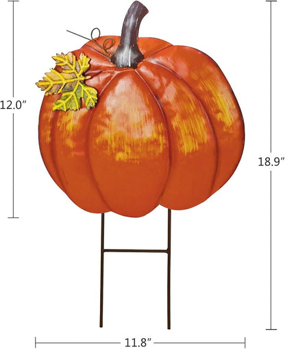 K KILIPES 18.9" H Metal Pumpkin Garden Stake Decorative Fall Pumpkin Yard Sign for Home Outside Garden Lawn Porch Autumn Thanksgiving Decorations (2)