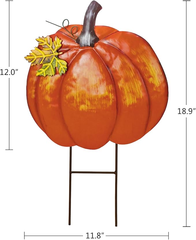 K KILIPES 18.9" H Metal Pumpkin Garden Stake Decorative Fall Pumpkin Yard Sign for Home Outside Garden Lawn Porch Autumn Thanksgiving Decorations (1)