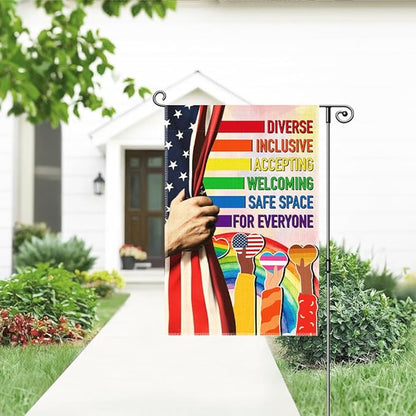 Diverse Inclusive Accepting Welcoming Garden Flag, LGBTQ Pride Ally Flags for Outside, Inclusion And Equality Yard Sign, Diversity Safe Social Justice Kindness Banner, Liberal Outdoor Decor