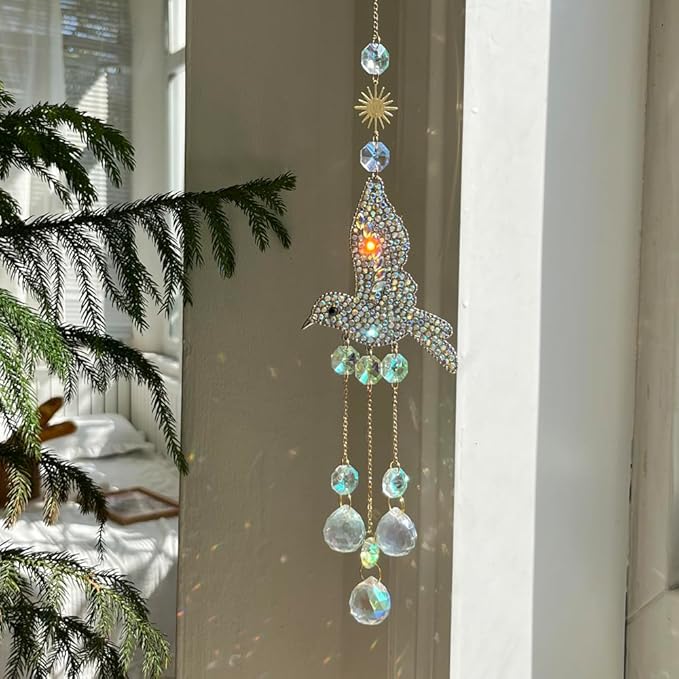 Hummingbirds Sun Catchers Hanging for Indoor Windows Crystal Prism Beads Bird Suncatchers Sparkling