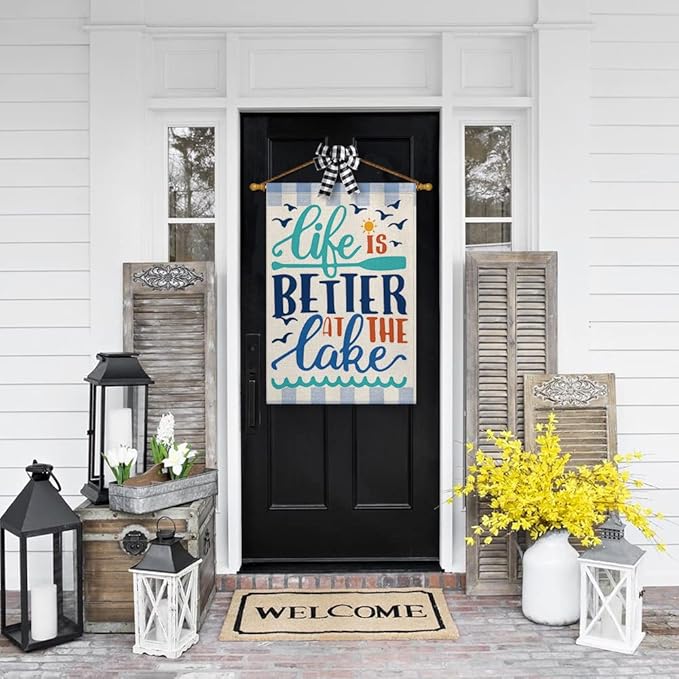 AVOIN colorlife Life Is Better At The Lake House Flag 28x40 Inch Double Sided Outside, Lakeside Holiday Yard Outdoor Decoration