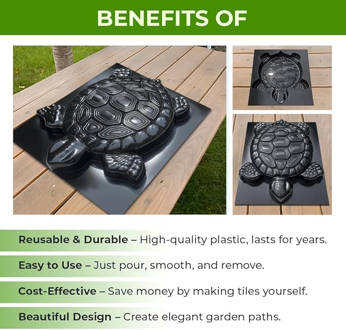 Turtle Stepping Stone Mold Garden Concrete Mold Cement Plastic ABS 2mm - Tortoise Mould for Cement - Paving DIY Turtle Garden Stone Path Form