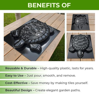Turtle Stepping Stone Mold Garden Concrete Mold Cement Plastic ABS 2mm - Tortoise Mould for Cement - Paving DIY Turtle Garden Stone Path Form