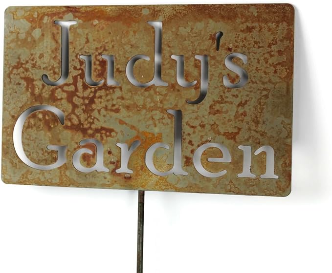 Classic Metal Garden Markers Clearance Items 20 to 33 Inches Tall (Judy's Garden 23", Naturally Rusted)