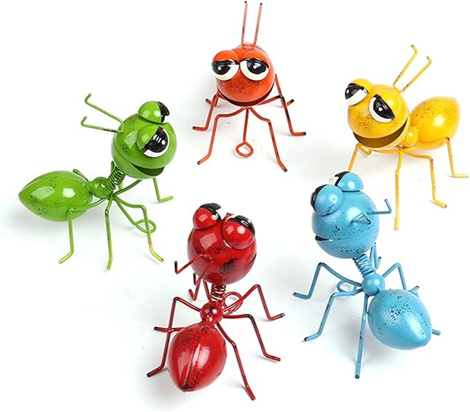 PROW® Gardening Metal Crafts Ant Garden Decoration 3D Metal Ant Garden Decoration Wall Art - Indoor and Outdoor Home Colorful Insect Sculptures Décor