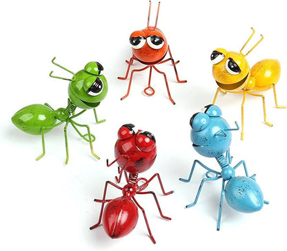 Metal Craft Ant Yard Decor Set of 5 Colorful Cute Insect Wall Sculptures Indoor and Outdoor Colorful Metal Art Decoration
