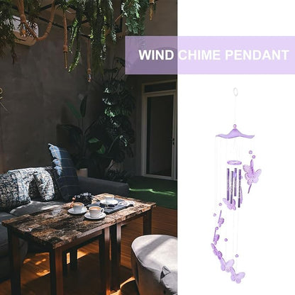 Luxshiny Purple Butterfly Wind Chime Pendant for Courtyard and Home Decor Metal and Plastic Craft with Pleasant Sound Hanging Bell Decoration and