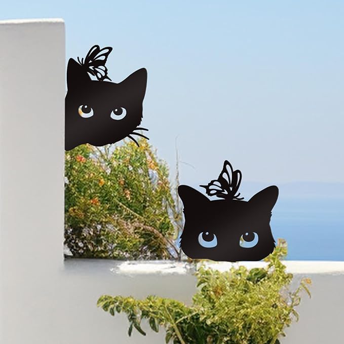 Bnesi 2 Pcs Black Cat Garden Sculptures Metal Fence Decorations Outdoor Decorations for Cat Lovers Black Metal Yard Art Lawn Ornaments Home Decor for Garden Yard Lawn (Elegant)