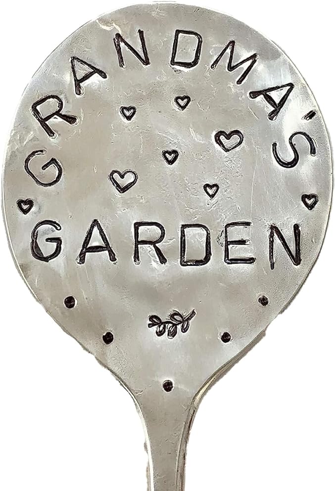 Garden Marker, Grandmas Garden with Hearts, recycled silver plate spoon, herb plant flower pot