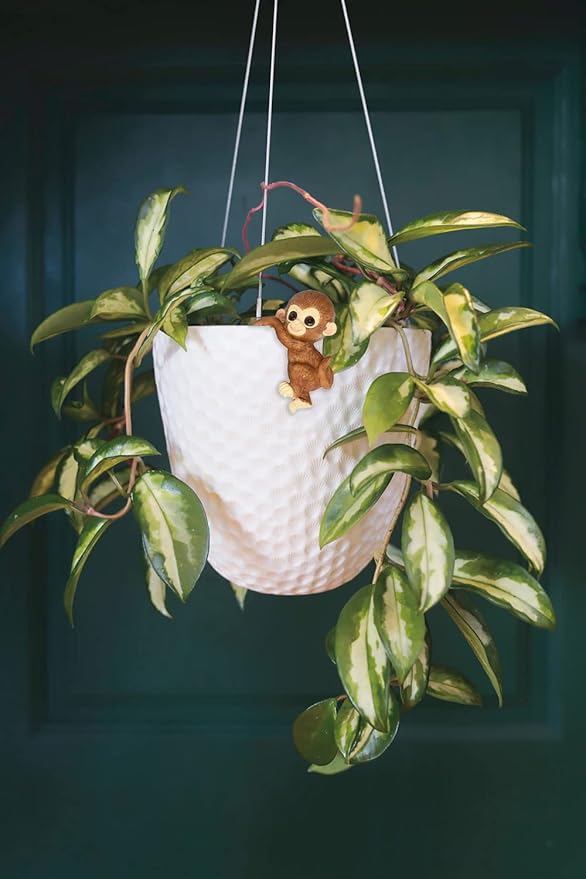 Ebrima Set of 3 Cute Animal Figurines Planter Pot Hanger Decorations, Resin Hanging Climbing Monkey Sculpture Outdoor Statues Ornaments for Flower Pot Garden Decor (3 Monkeys)
