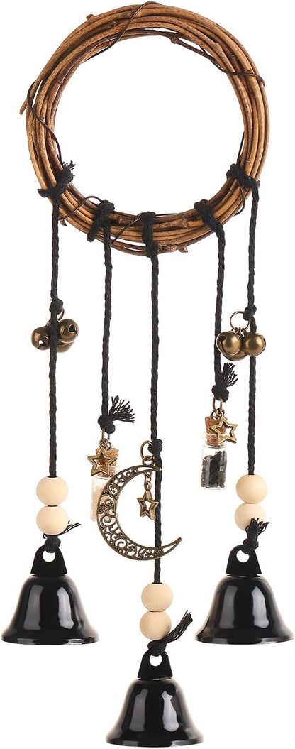 Witch Bells for Door Knob for Protection Hanging Bell Wind Chimes Handmade Decorative Bell for Boho Home Room Witchy Decor(Black)