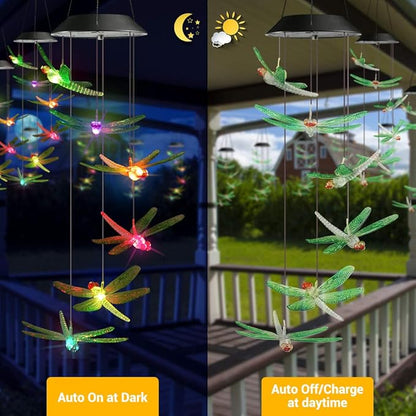 Toodour Solar Wind Chimes Outdoor, Color Changing Solar Lights Dragonfly, Gifts for Mom Grandma, Waterproof Decorative Mobile Light, Gardening Gift for Garden,Patio, Window, Yard, Outdoor Decor