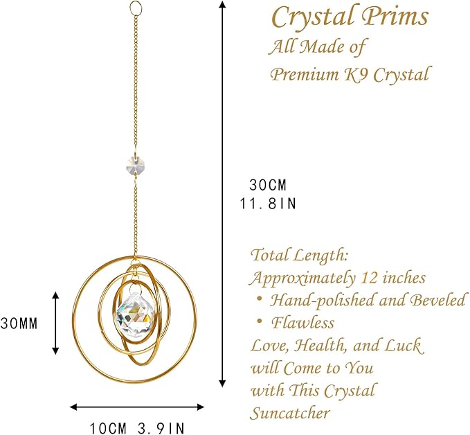 Suncatcher Crystal Galaxy, Window Hanging Rainbow Sun Catcher, Glass Ball Prism Sun Catcher with 4 Brass Circles