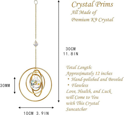 Suncatcher Crystal Galaxy, Window Hanging Rainbow Sun Catcher, Glass Ball Prism Sun Catcher with 4 Brass Circles