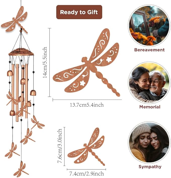 ORIGACH Dragonfly Wind Chimes for Outside Metal Dragonfly Wind Chime Birthday Gifts Memorial Gifts for Women Men Mom Grandma Wife Friends Wind Chimes for Outdoor, Indoor, Home and Garden Decorations