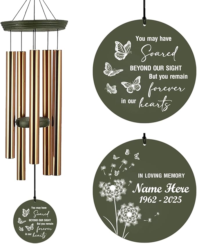 Personalized Wind Chimes 36inch, in Loving Memory of Sympathy Wind Chimes, Memorial Funeral Gifts, Butterfly Dandelion Deep Tone Wind Chime, Loss of Loved Dad/Mom Outdoor