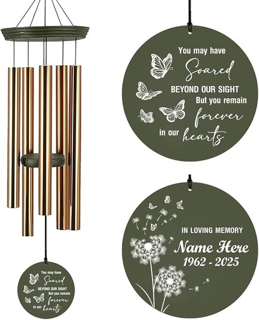 Personalized Wind Chimes 36inch, in Loving Memory of Sympathy Wind Chimes, Memorial Funeral Gifts, Butterfly Dandelion Deep Tone Wind Chime, Loss of Loved Dad/Mom Outdoor