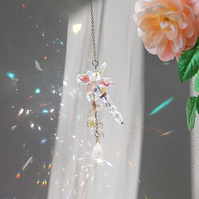 Dragonfly Crystal Suncatcher for Window Hanging - AB Colored Prism Rainbow Maker Ornament for Home Patio Garden Car Decor