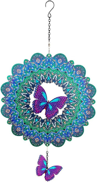 DREAMYSOUL Outdoor Wind Spinner Metal, 12 Inches Butterfly Hanging Wind Spinners 3D Garden Wind Sculpture for Outdoor Garden Patio Decoration