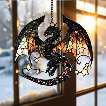 Fantasy Dragon Acrylic Suncatcher, Boho Suncatchers for Window Hanging Ornament, Stained Glass Effect Indoor Outdoor Garden Decor for Dragon Lover, Gifts for Mother's Day, Mom, Grandma, Wife, Women