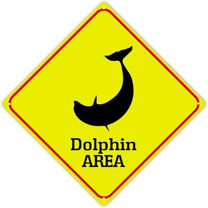 Dolphin Crossing Sign Caution DolphinXing Sign Street Sign Wildlife Novelty Road Fence Wall Decor Warning Metal Tin Sign For Indoor Outdoor 15x15in
