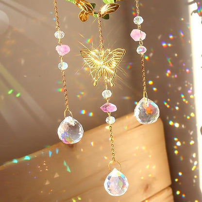 Heart Suncatchers Window Hanging, Colorful Crystal Suncatcher with Butterfly, Crystals Light Catcher with Prisms for Indoor Outdoor Home Garden Wedding Decor