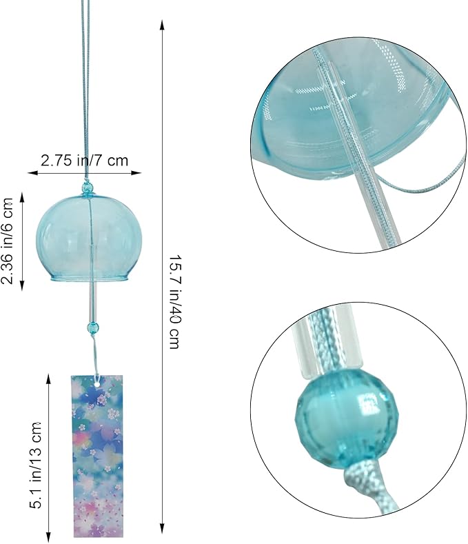 MrMrKura 6 Pcs Japanese Wind Chimes, Colorful Glass Wind Chimes with Label Handmade Bell Wind Chime Pendent for Outside Garden Patio Home Decor (Colorful)