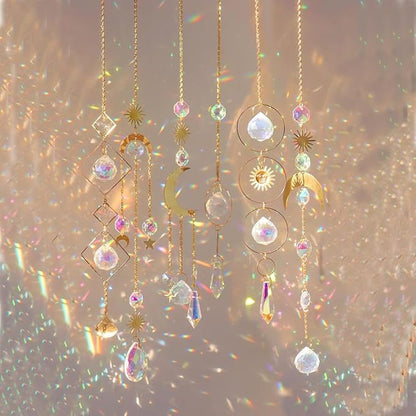 6PCS AB Crystal Suncatcher Hanging Sun Catcher with Chain Rainbow Maker Pendant Crystal Balls Prism for Window Home Garden Christmas Party Wedding Decoration