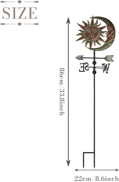 TERESA'S COLLECTIONS Sun & Moon Face Solar Outdoor Lights, Metal Decorative Stake Weathervane Garden Decor for Outside, Yard Decorations Outdoor Lawn Ornaments for Porch Decor Gifts for Mom, 34"