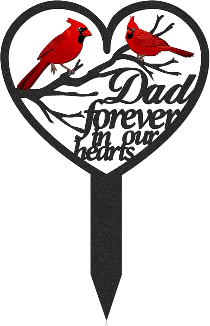 Rngmsi Dad Grave Decorations for Cemetery, Metal Sympathy Memorial Stakes for Loss of Father, Cardinal Cemetery Decorations for Grave Outdoors Yard Garden(12 X 7.5 Inches)
