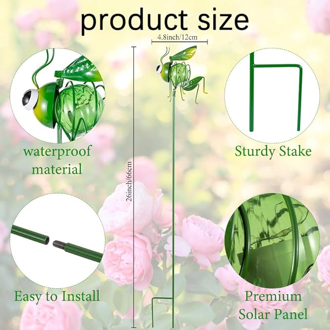 Viveta 2 Pack Garden Solar Lights, Solar Lights Stake with Cute Insect Figurines, Decorative Solar Light for Outdoor Pathway & Patio