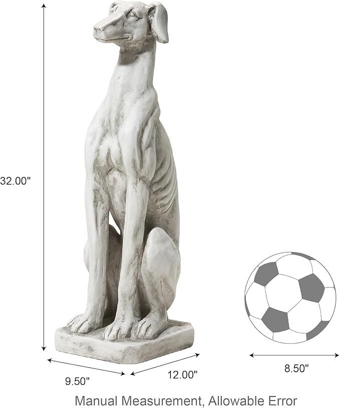Glitzhome Sitting Dog Garden Statue, Outdoor Statue Garden Lawn Greyhound Sculpture Decorative Animal Guardian Sentinel for Driveway Porch Patio 32 Inch