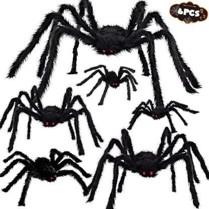 WODMAZ 6 Packs Halloween Spider Outdoor Decorations, Scary Hairy Large Spider Decorations with Different Sizes for Halloween Outside Yard Lawn Garden Decor (12" 12" 20" 24" 35.5" 49.5")