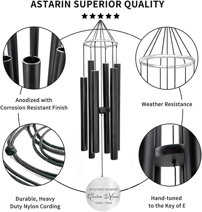 Personalized 30" Memorial Wind Chimes for Outside, Bereavement Gift in Remembrance of a Loved One, Sympathy Gift for Loss of Mother Father Husband, Garden Patio Decor