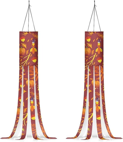 Fall Turkey Pumpkin Maple Leaf Windsock Flag Durable Lightweight Machine Washable Wind Sock with Tails Thanksgiving Patio Lawn Garden Tree Party Decoration