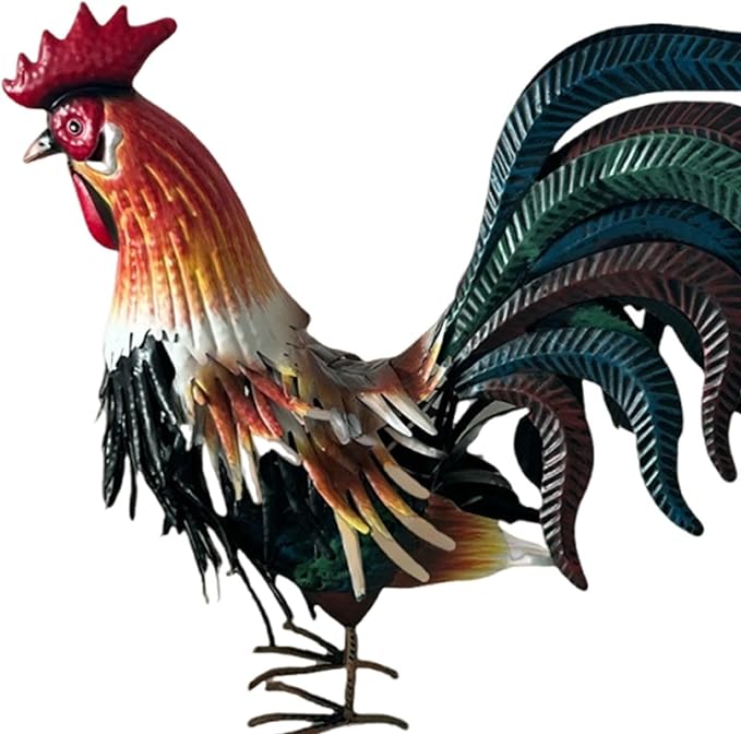 Fenteer Metal Decor Farm Animal Figurine Outdoor Garden Statue Landscape Chicken Sculpture Iron Crafts for Home, Orange