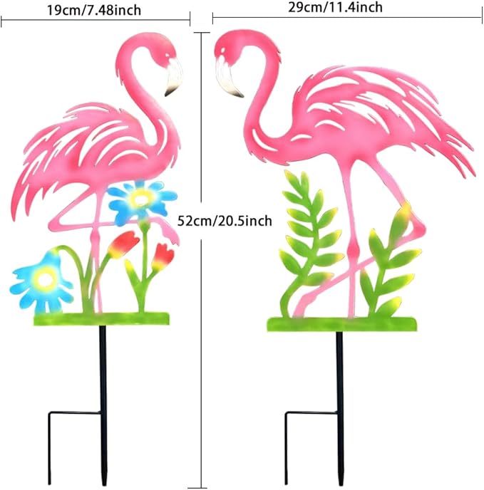 2 Pack Pink Flamingo Garden Statue - 20.5 inch Hand Flamingo Painted Metal Patio Art, Outdoor Decorative Stake Flamingo Statue for Lawn, Patio, Porch and Backyard, Gifts for Ladies (A Style 2 Pack)