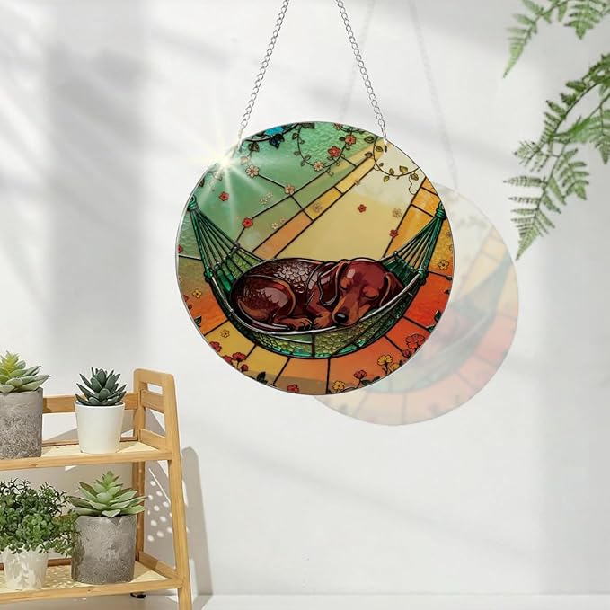 Dog Acrylic Suncatcher, Acrylic Suncatcher Window Hanging Decor, Hand-Painted Sun Catcher Garden Hangings, Dogs Christmas Ornaments for Tree Hanging, Dog Lovers Gifts for Women