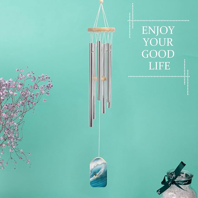 Wind Chimes for Outside,Surfing Printed Cute Aluminium Windchimes Outdoors,Soothing Melodic Memorial Wind Chime for House Porch Patio Garden Balcony Decor