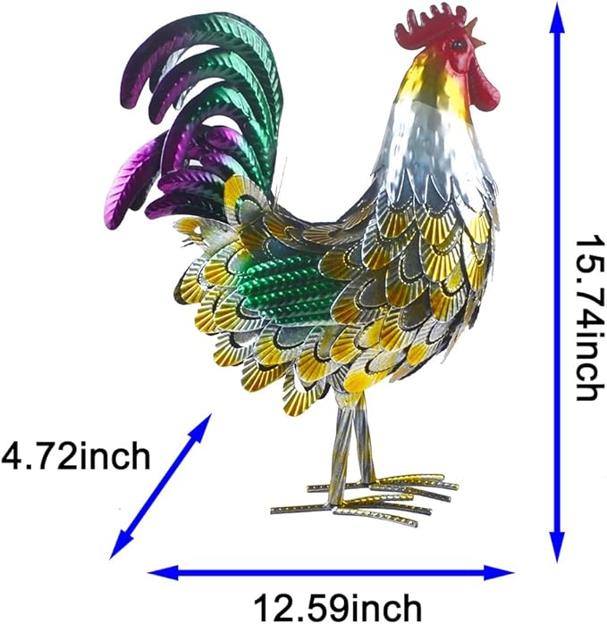 Metal Rooster Statue Garden Chicken Sculpture Decoration Metal Yard Art for Yard Outdoor Indoor Decoration (#A)