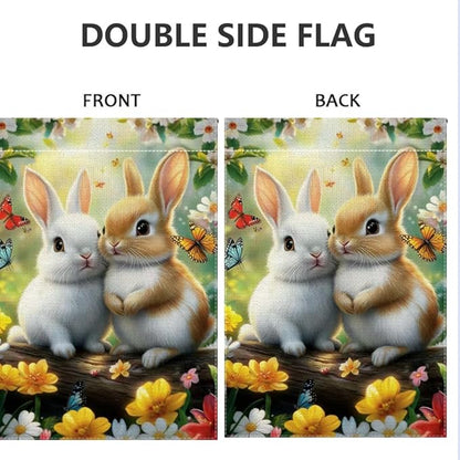 Spring Summer Flowers Butterfly Bunny Garden Flags for Outside 12x18 Double Sided, Small Burlap Seasonal Farmhouse Yard Flag Spring Decorations Outdoor Decor for Lawn Porch Patio Walkway