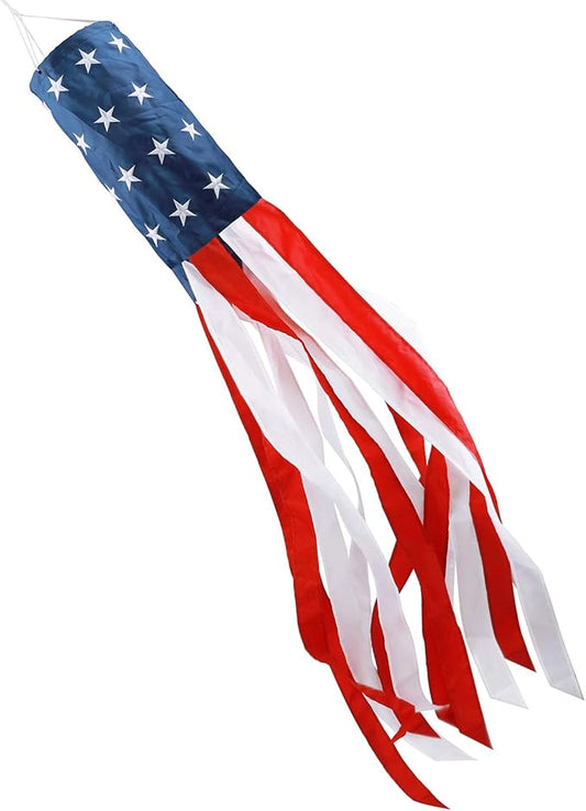 HOOSUN 4th of July Decorations,60 Inch American Windsock Heavy Duty,Wind Socks for Outside Patriotic Memorial Day Decor,American Flag USA Windsock With Embroidered Stars,Red White and Blue Wind Sock